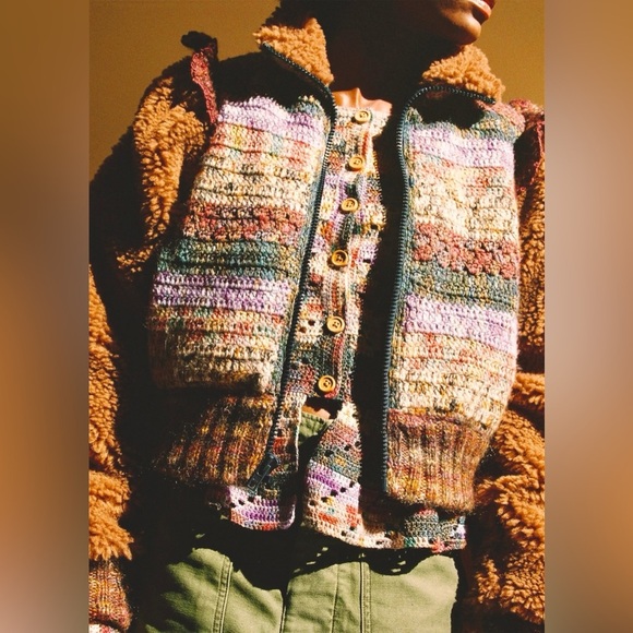 Sea New York Felicity Crochet & Sherpa Sleeve Jacket Brown Multi XXS - Picture 9 of 9